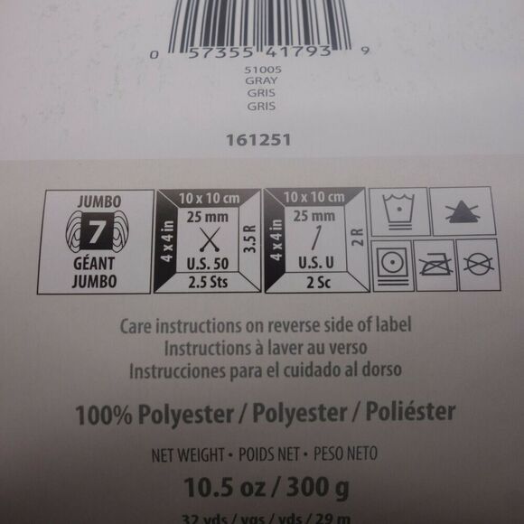 NEW Yarnspirations Bernat Big Blanket Yarn Chunky Knit Gray 51005 32 yds - Picture 3 of 5